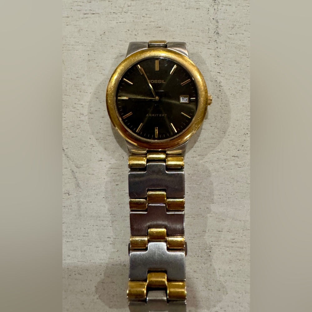Fossil Two-Tone Black Dial Watch